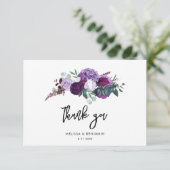 Lila Blumenzellenschrift Dankeskarte (Stehend Vorderseite)