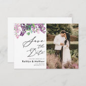 Lila Blumenzellenschrift Foto Hochzeit Save The Date (Vorne/Hinten)