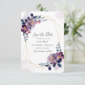 Lila Blumenzellenschrift Save the Date geometrisch (Stehend Vorderseite)