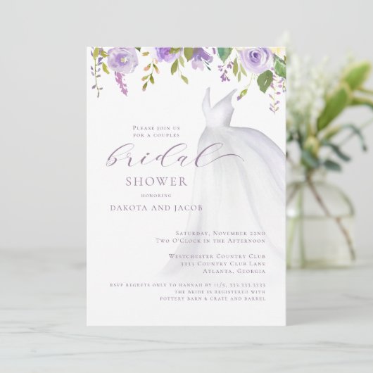 Lila Blumenzelt Brautparty Einladung (Stehend Vorderseite)