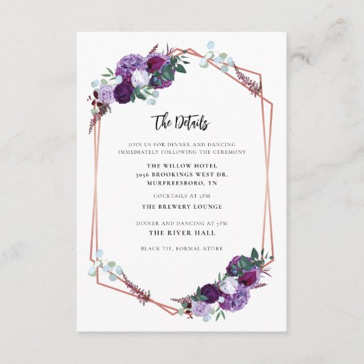 Lila Blumenzettel Begleitkarte (Vorderseite)