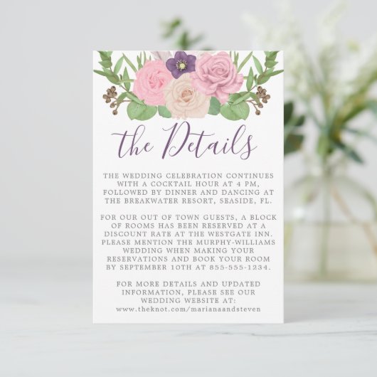 Lila Blumenzettel Begleitkarte (Stehend Vorderseite)