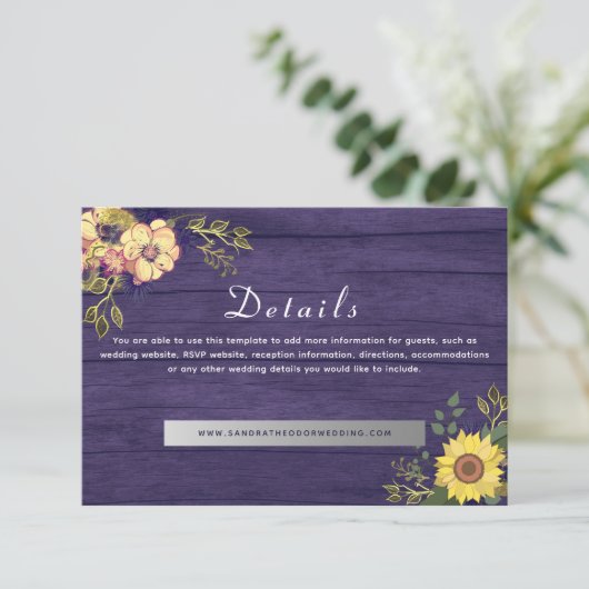 Lila Blumenzettel Begleitkarte (Stehend Vorderseite)