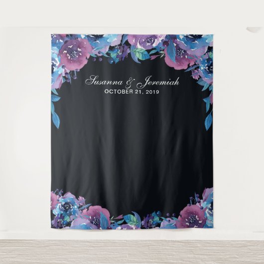 Lila Blumenzettel für Hochzeiten im Foto Wandteppich (Vorderseite)