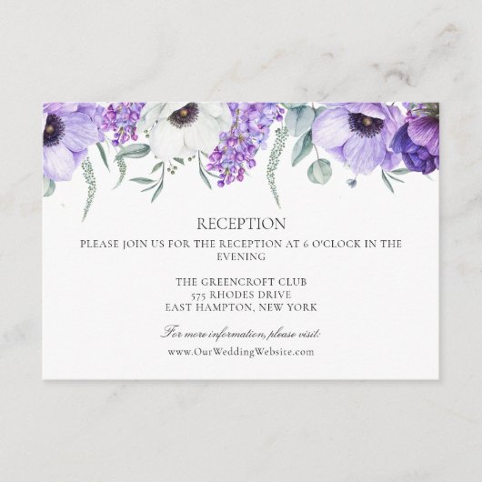 Lila Blumenzettel Online-Empfang Begleitkarte (Vorderseite)
