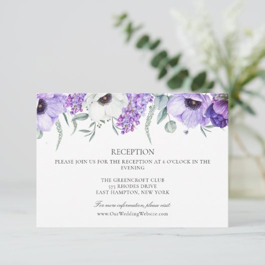 Lila Blumenzettel Online-Empfang Begleitkarte (Stehend Vorderseite)