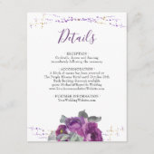 Lila Blumenzettel und Confetti Hochzeitsdetails Begleitkarte (Vorderseite)