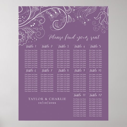 Lila Blumenzwiebeldecke 12 Tafelsitzkarten Poster (Vorne)