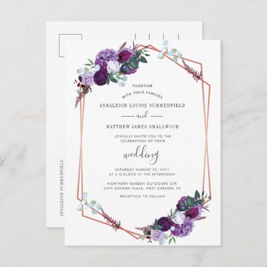 Lila Blumenzwiebeleien - Goldene Hochzeit Einladungspostkarte (Vorne/Hinten)