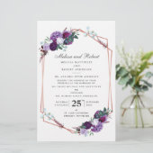 Lila Blumenzwiebeleien mit goldener geometrischer  Briefpapier (Stehend Vorderseite)