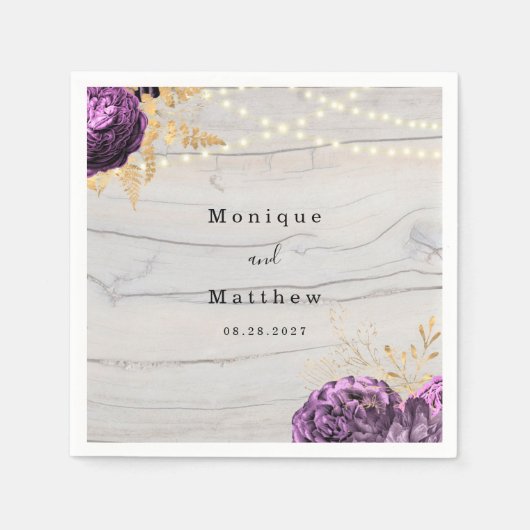 Lila Blumenzwiebelleuchten Hochzeit Napkis Serviette (Vorderseite)
