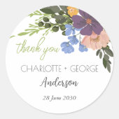 Lila Blumenzwiebeln und Grüne Hochzeit Vielen Dank Runder Aufkleber (Vorderseite)