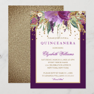 Lila Blumige Amethyst Quinceanera-Einladung Einladung