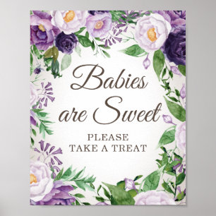 Lila Blumige Babyparty Babys Süße Nascherei Poster