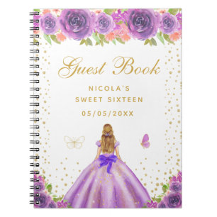 Lila Blumige Blondhaarige Prinzessin Sweet Sixteen Notizblock
