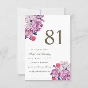 Lila Blumige Botanische Einfache Elegante 81. Gebu Einladung