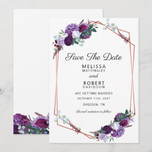 Lila Blumige Elegante Geometrische Save-the-Date-K Save The Date