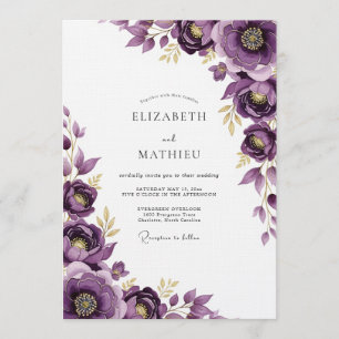 Lila Blumige Fantasie-Hochzeit Einladung