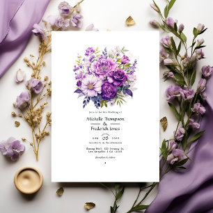 Lila Blumige Hochzeit Einladung