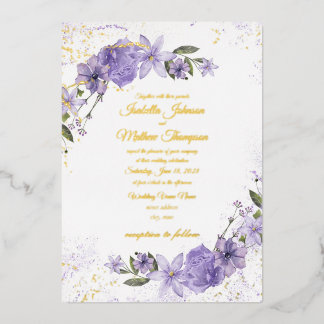 Lila Blumige Hochzeit Folieneinladung