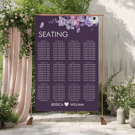 Lila Blumige Hochzeit Sitzplan Poster
