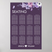 Lila Blumige Hochzeit Sitzplan Poster (Vorne)