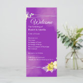 Lila Blumige Hochzeitsprogramm (Stehend Vorderseite)