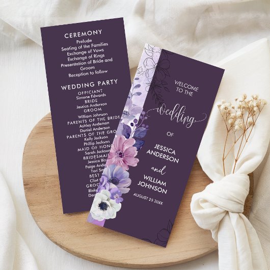 Lila Blumige Hochzeitsprogrammkarte