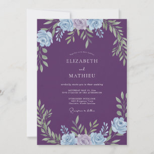 Lila Blumige Lorbeer-Romanze Hochzeit Einladung