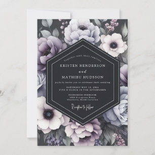 Lila Blumige Moody Romance-Hochzeit Einladung