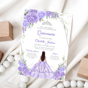 Lila Blumige Quinceanera-Einladung Einladung