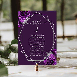 Lila Blumige Silberne Geometrische Rahmen Hochzeit Tischnummer