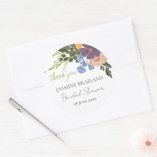 Lila Blumige und Grünpflanzen Brautparty Dankeschö Runder Aufkleber