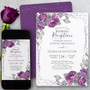 Lila Blumige und Konfetti-Hochzeitsempfang nur Einladung