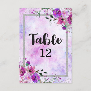 Lila Blumige und Silberrahmen Hochzeitstisch Zahle Einladung