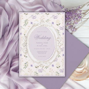 Lila-blumige Vintage-Whimsy-Hochzeits-Einladung Einladung