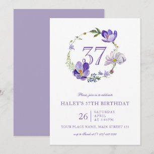 Lila Blumige Wildblume Vintage 37. Geburtstag Einladung