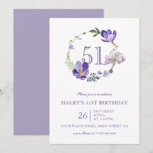 Lila Blumige Wildblume Vintage 51. Geburtstag Einladung