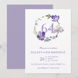 Lila Blumige Wildblume Vintage 64. Geburtstag Einladung