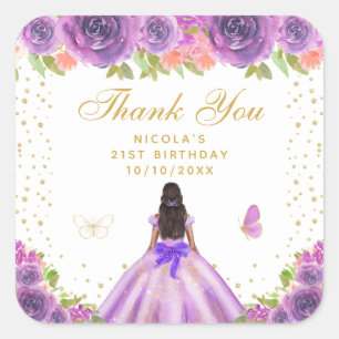 Lila Blumiger Geburtstag der Prinzessin mit dunkle Quadratischer Aufkleber