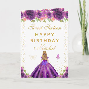 Lila Blumiges Blondes Haar Mädchen Sweet Sixteen Karte