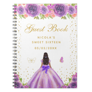Lila Blumiges Dunkle Haut Prinzessin Sweet Sixteen Notizblock
