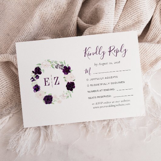 Lila Blush-Blumenkraut-Hochzeit für Monogramm RSVP Karte