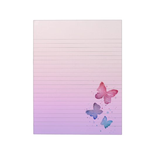 Lila Blush-Butterfly Lined Notes Papier Notepad Notizblock (Rotiert)