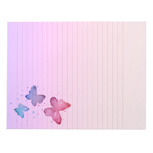 Lila Blush-Butterfly Lined Notes Papier Notepad Notizblock (Vorderseite)