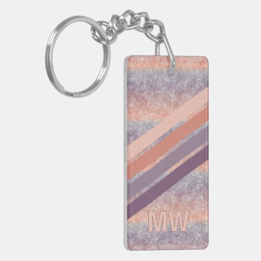 Lila Blush Corner Orange Retro Streifen Schlüsselanhänger (Vorderseite links)