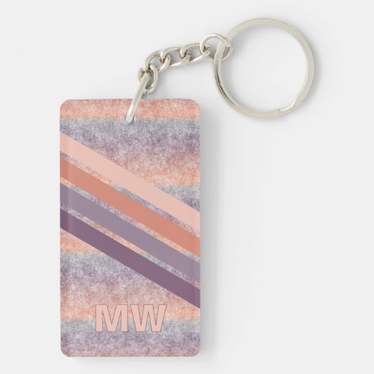 Lila Blush Corner Orange Retro Streifen Schlüsselanhänger (Rückseite)