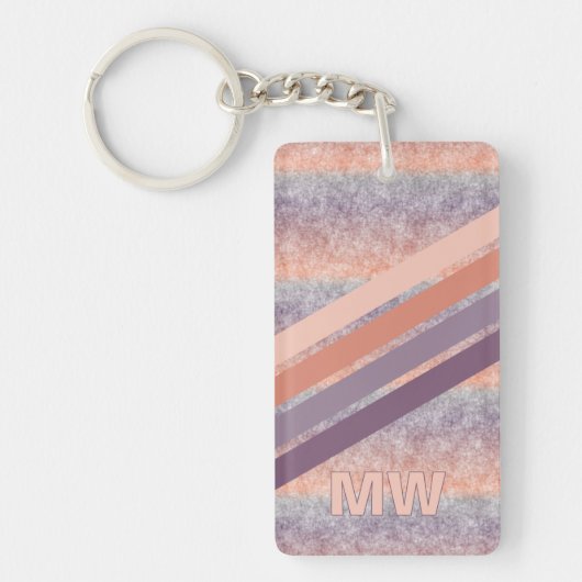 Lila Blush Corner Orange Retro Streifen Schlüsselanhänger (Vorderseite)