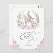 Lila Blush Floral Lamm Bunny Rabbit Happy Osterfei Postkarte (Vorne/Hinten)