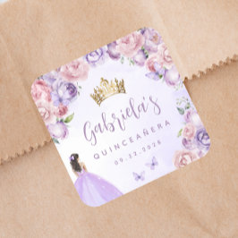 Lila Blush Floral Quinceñera Party Quadratischer Aufkleber